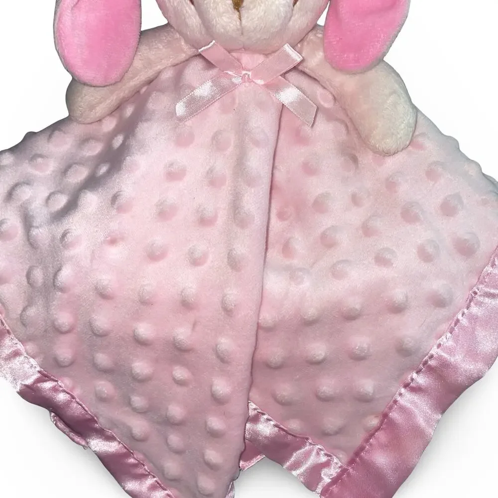 Pro Goleem Pink Bunny Rabbit Baby Lovey Security Blanket Minky Dot Satin Trim